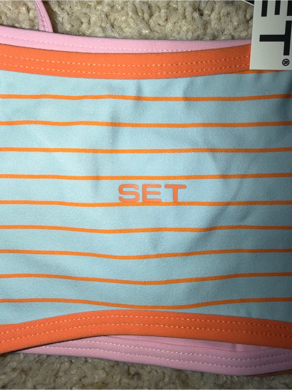 SET Active Striped Light Blue & Coral Sports Bralette - Picture 3 of 8